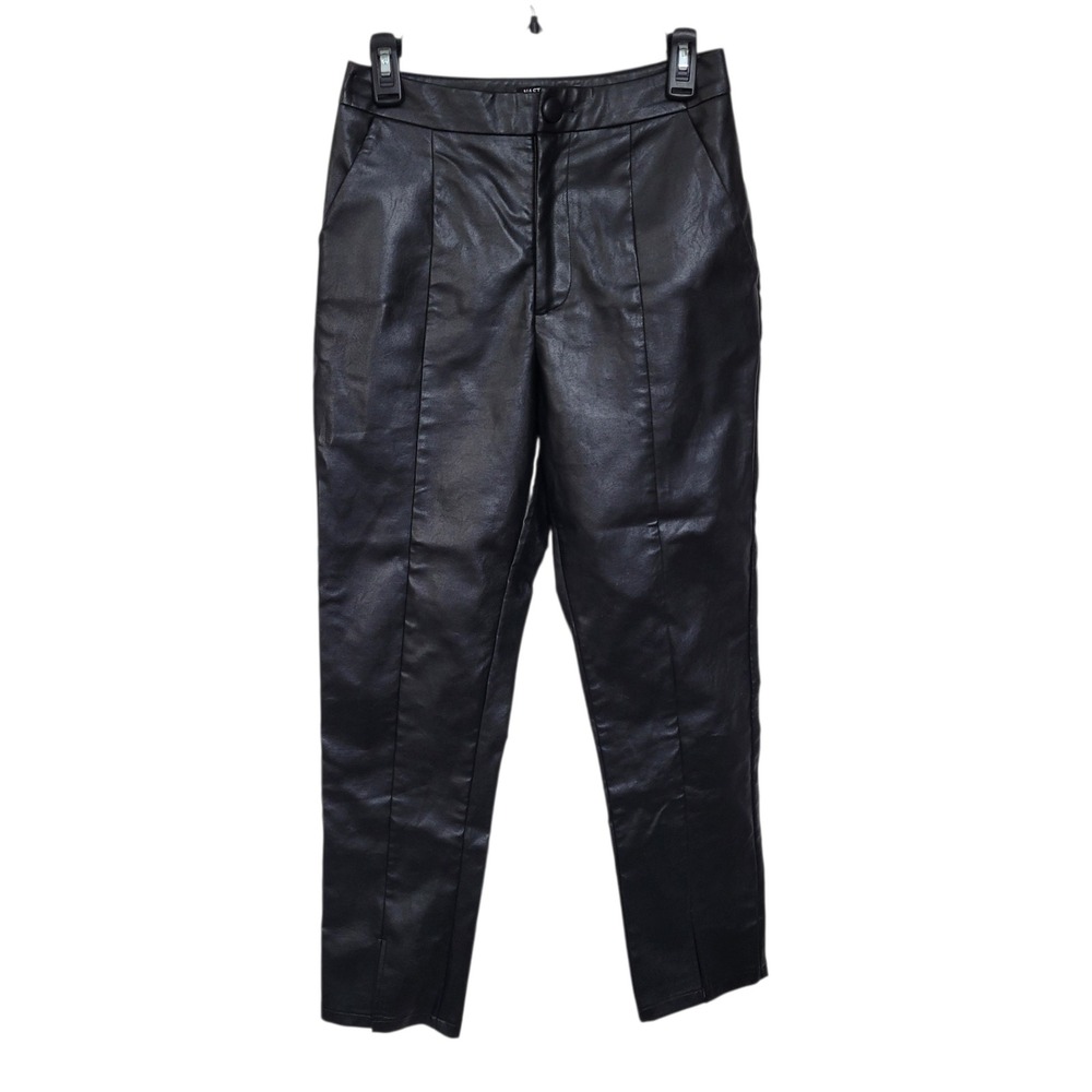 Nasty Gal Collection Black Faux Leather High Waisted‎ Split Hem Pants US 4